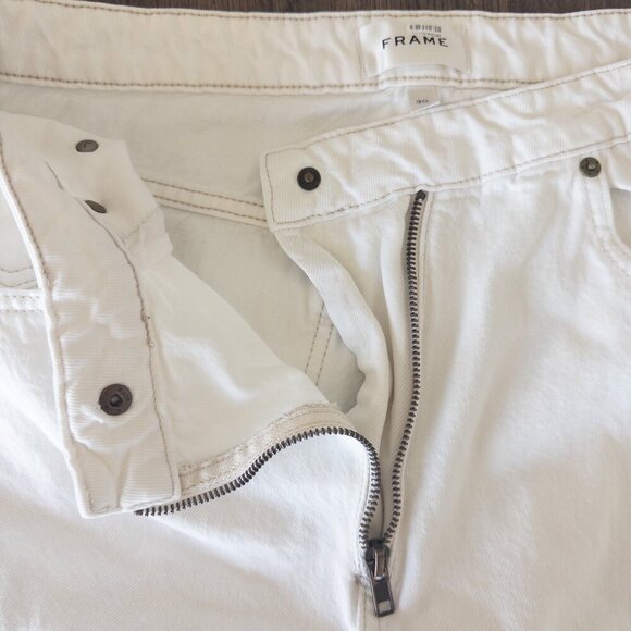 FRAME Angled Zipper Long Barrel Jeans in White Size 30 - Picture 12 of 14